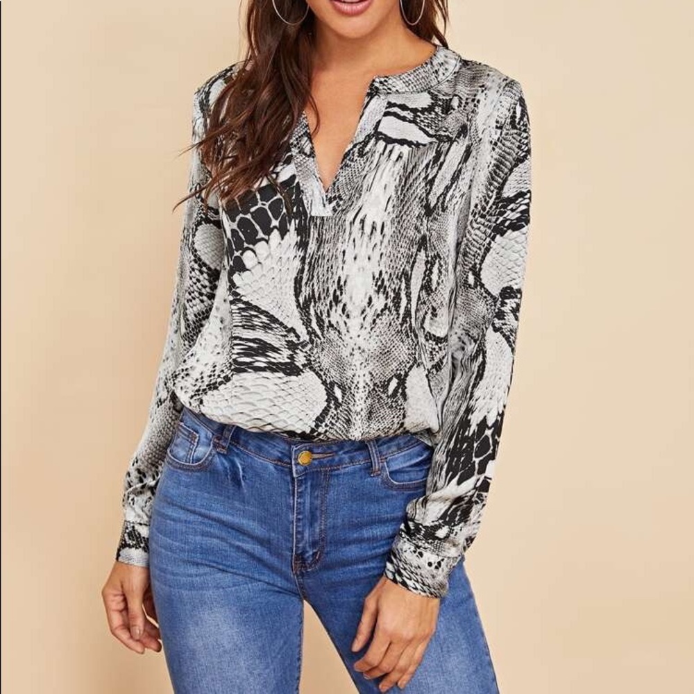 Shein Snakeskin Print Long Sleeve Blouse
